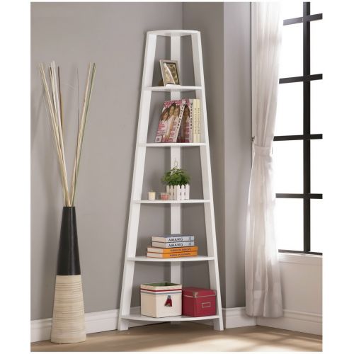  EHomeProducts White Finish Wood Wall Corner 5-Tier Bookshelf Bookcase Accent Etagere