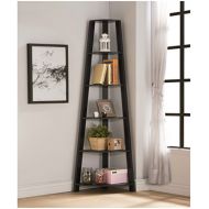 EHomeProducts Cappuccino Finish Wood Wall Corner 5-Tier Bookshelf Bookcase Accent Etagere