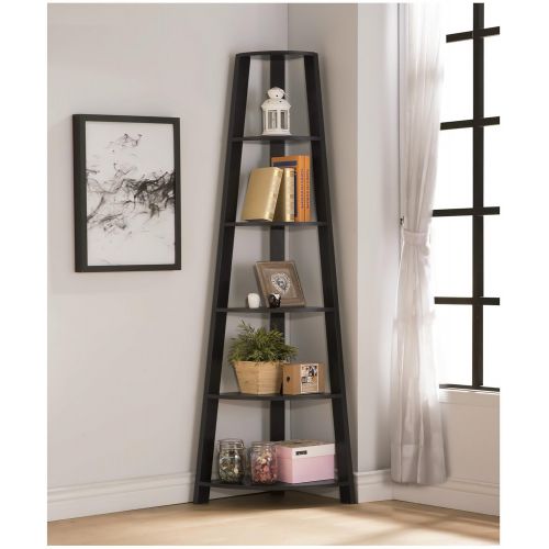  EHomeProducts Cappuccino Finish Wood Wall Corner 5-Tier Bookshelf Bookcase Accent Etagere