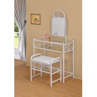 EHomeProducts 3-Piece Metal Make-Up Heart Mirror Vanity Dresser Table and Stool Set, White