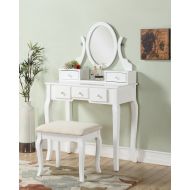 EHomeProducts 3-Piece Wood Make-Up Mirror Vanity Dresser Table and Stool Set, White