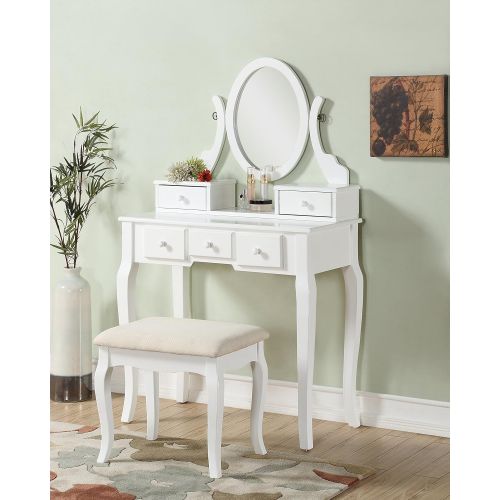  EHomeProducts 3-Piece Wood Make-Up Mirror Vanity Dresser Table and Stool Set, White