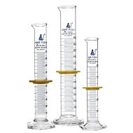 EISCO Premium Graduated Cylinder Set - 50mL, 100mL & 250mL - ASTM, Class A - Protective Collars, Hexagonal Base - Blue Graduations - Borosilicate 3.3 Glass