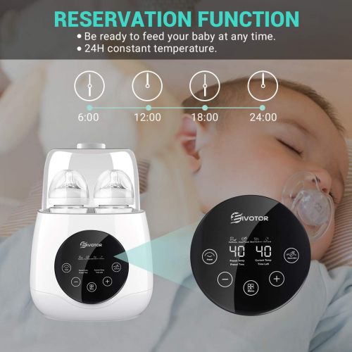  [아마존 핫딜] Baby Bottle Warmer Steam Sterilizer, EIVOTOR 6 in 1 Double Bottle Baby Bottle Warmer, LED Display & Baby Food Rapid Heater Warm Milk Formula Heat Food Defrost, BPA Free