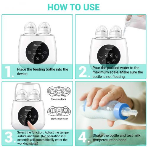  [아마존 핫딜] Baby Bottle Warmer Steam Sterilizer, EIVOTOR 6 in 1 Double Bottle Baby Bottle Warmer, LED Display & Baby Food Rapid Heater Warm Milk Formula Heat Food Defrost, BPA Free