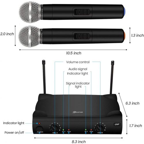  [아마존 핫딜] UHF Wireless Microphone System, EIVOTOR Dual Channel Handheld Wireless Microphone with Professional Karaoke Receiver and 2 Handheld Dynamic Mics Set, for Home Party, KTV, Meeting,
