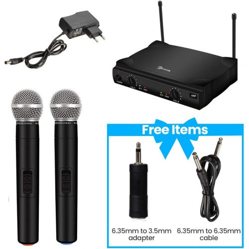  [아마존 핫딜] UHF Wireless Microphone System, EIVOTOR Dual Channel Handheld Wireless Microphone with Professional Karaoke Receiver and 2 Handheld Dynamic Mics Set, for Home Party, KTV, Meeting,