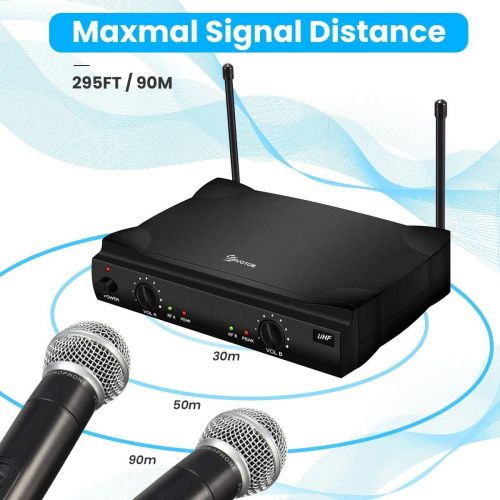  [아마존 핫딜] UHF Wireless Microphone System, EIVOTOR Dual Channel Handheld Wireless Microphone with Professional Karaoke Receiver and 2 Handheld Dynamic Mics Set, for Home Party, KTV, Meeting,