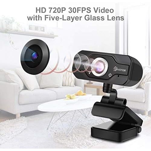  [아마존베스트]HD Webcam, EIVOTOR PC Webcam 720P USB Mini Computer Camera Built-in Mic, Flexible Rotatable Clip, for Laptops and Desktop, Black