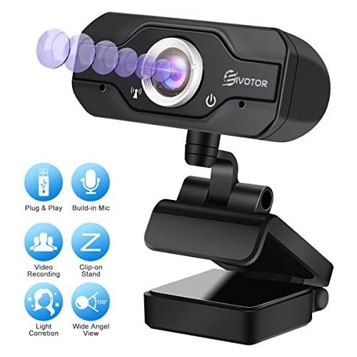  [아마존베스트]HD Webcam, EIVOTOR PC Webcam 720P USB Mini Computer Camera Built-in Mic, Flexible Rotatable Clip, for Laptops and Desktop, Black