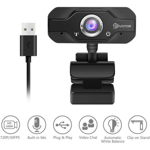  [아마존베스트]HD Webcam, EIVOTOR PC Webcam 720P USB Mini Computer Camera Built-in Mic, Flexible Rotatable Clip, for Laptops and Desktop, Black