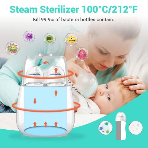  EIVOTOR 6 in 1 Flaschenwarmer Baby Bottle Warmer Babykostwarmer Doppelt Dampfsterilisator Flaschen Sterilisator Milchwarmer mit Timer, Warmhaltefunktion, Auftauen fuer Babyflaschen