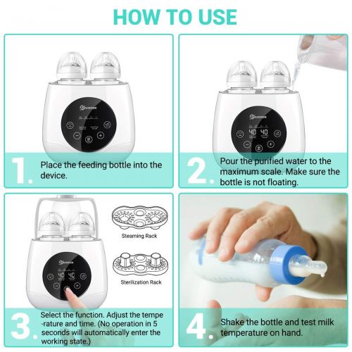  EIVOTOR 6 in 1 Flaschenwarmer Baby Bottle Warmer Babykostwarmer Doppelt Dampfsterilisator Flaschen Sterilisator Milchwarmer mit Timer, Warmhaltefunktion, Auftauen fuer Babyflaschen