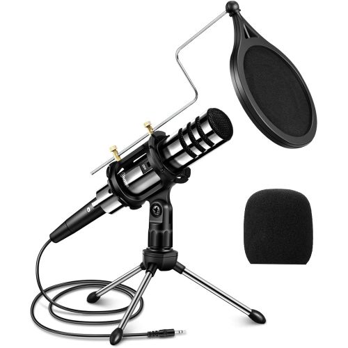  [아마존베스트]Recording Microphone, EIVOTOR 3.5mm Condenser Microphone Plug and Play, PC Microphone with Filter Suitable for Podcasting, Voice Recording, Skype, YouTube, Games, Laptop, Computer,
