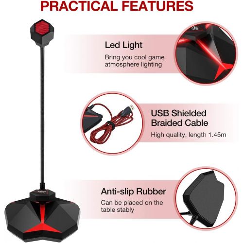  [아마존베스트]【2020 Upgraded】 USB PC Microphone, EIVOTOR Plug and Play Computer Microphone with Volume Control LED Light Mute Button Desktop Condenser Mic Compatible with Mac/Windows for Recordi