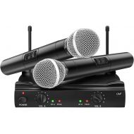 UHF Wireless Microphone System, EIVOTOR Dual Channel Handheld Wireless Microphone with Professional Karaoke Receiver and 2 Handheld Dynamic Mics Set, for Home Party, KTV, Meeting,