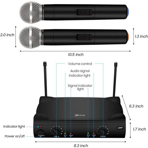  UHF Wireless Microphone System, EIVOTOR Dual Channel Handheld Wireless Microphone with Professional Karaoke Receiver and 2 Handheld Dynamic Mics Set, for Home Party, KTV, Meeting,