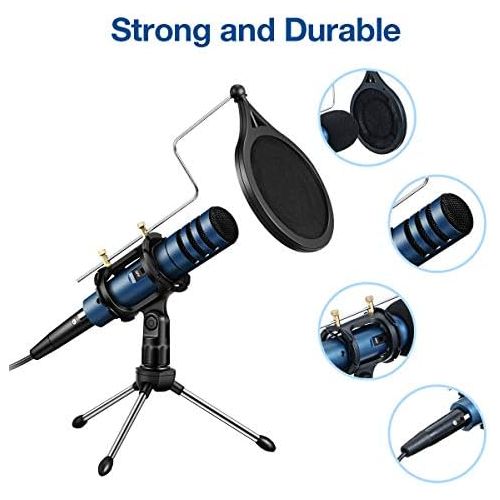  [아마존베스트]EIVOTOR Condenser Microphone, 3.5mm PC Microphone Plug & Play Recording Microphone with Anti Slip Mic Stand Dual-Layer Pop Filter Computer Microphone for Gaming Podcasting Live Str