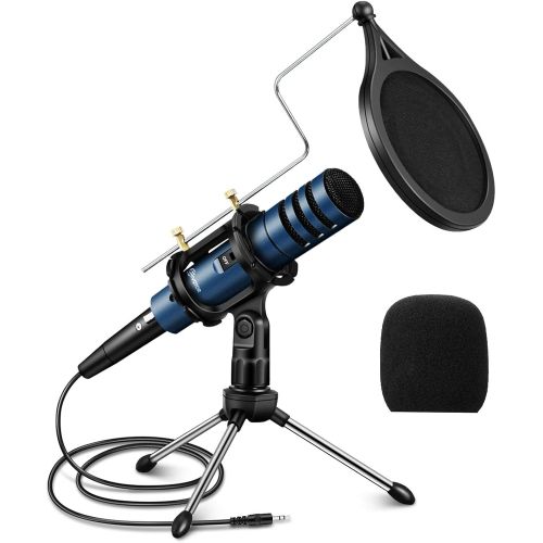  [아마존베스트]EIVOTOR Condenser Microphone, 3.5mm PC Microphone Plug & Play Recording Microphone with Anti Slip Mic Stand Dual-Layer Pop Filter Computer Microphone for Gaming Podcasting Live Str