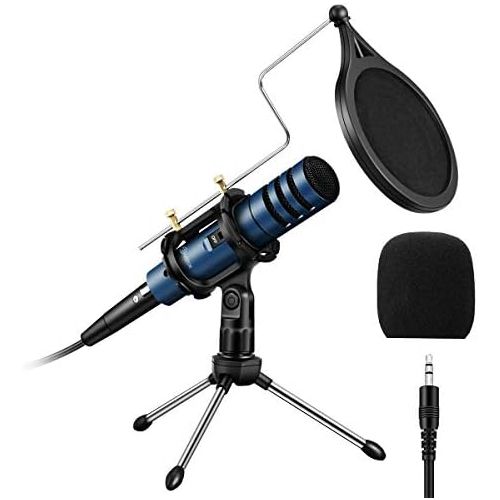  [아마존베스트]EIVOTOR Recording Microphone for Mobile Phone and PC 3.5 mm Jack Desktop Condenser Microphones with Stand Plug & Play Computer Microphone for Music, Smartphone, Laptop, Singing, Po