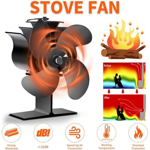  Heat Powered Stove Fan , EIVOTOR 4 Blade Auto sensing Fireplace Fan for Wood/Log Burner/Fireplace,Eco Friendly and Efficient wood Stove Fan