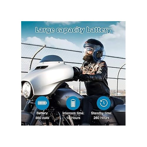  EJEAS Vnetphone V6 Motorcycle Bluetooth Headset, 2 Riders Intercom Bluetooth 5.1 Helmet Communication System with Hands-Free Call and Noise Reduction for Motorcycling Skiing and Climbing (1 Pack)