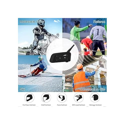  EJEAS Vnetphone V6 Motorcycle Bluetooth Headset, 2 Riders Intercom Bluetooth 5.1 Helmet Communication System with Hands-Free Call and Noise Reduction for Motorcycling Skiing and Climbing (1 Pack)