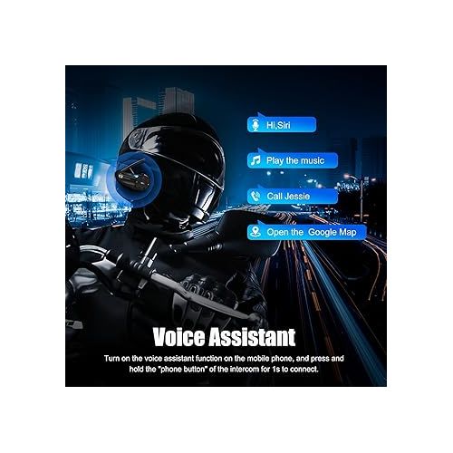  EJEAS Q2 Motorcycle Helmet Bluetooth Intercom Headset, Communication System, Intercomunicador para Casco De Moto, for 2 Motorcycle Riders Within 800M, Auto-Answer The Call, FM Radio, Type-C 1 Pack