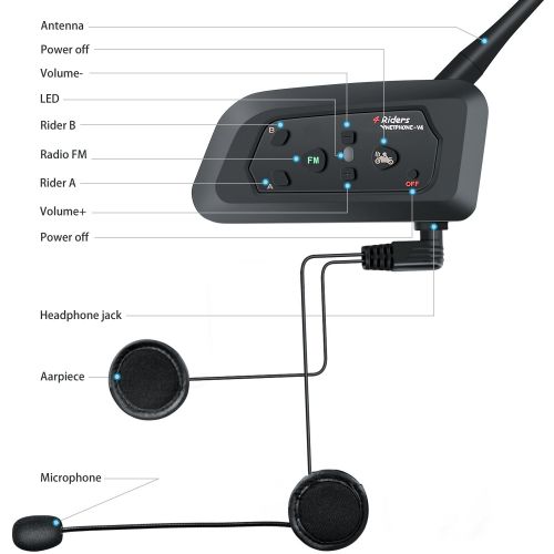  EJEAS Vnetphone V4 Motorcycle Helmet Intercom Bluetooth Interphone 1200M Range for Snowmobile Skiing Interphone Headsets(Single)