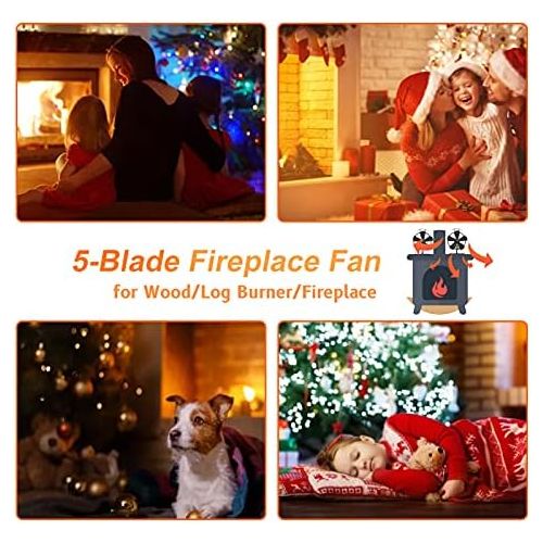  EJEAS Heat Powered Stove Fan, 5 Blades Silent Wood Stove Fan Circulating Warm Air Saving Fuel Efficiently for Wood/Pellet Stove/Fireplace with Thermometer,Best Christmas Gifts