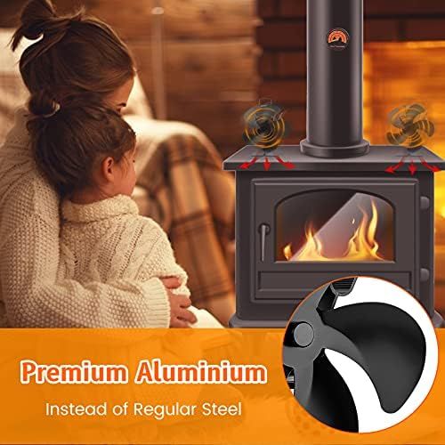  EJEAS Heat Powered Stove Fan, 5 Blades Silent Wood Stove Fan Circulating Warm Air Saving Fuel Efficiently for Wood/Pellet Stove/Fireplace with Thermometer,Best Christmas Gifts