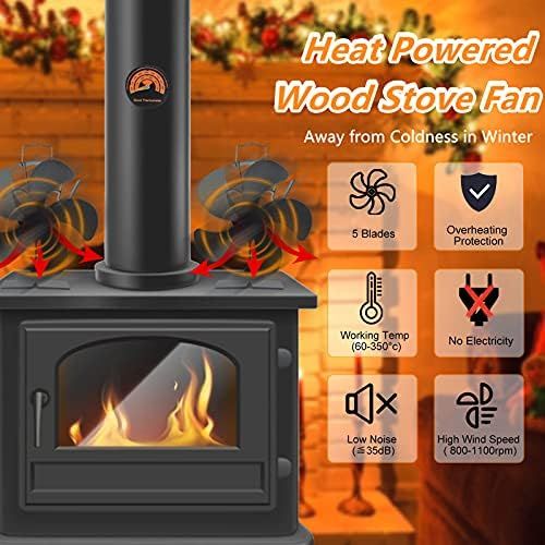  EJEAS Heat Powered Stove Fan, 5 Blades Silent Wood Stove Fan Circulating Warm Air Saving Fuel Efficiently for Wood/Pellet Stove/Fireplace with Thermometer,Best Christmas Gifts