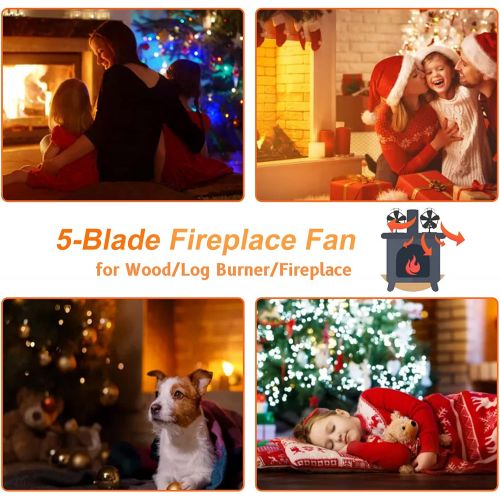  EJEAS Heat Powered Stove Fan, 5 Blades Silent Wood Stove Fan Circulating Warm Air Saving Fuel Efficiently for Wood/Pellet Stove/Fireplace with Thermometer,Best Christmas Gifts