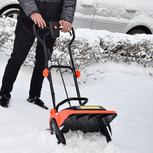  EJWOX Electric Snow Thrower 9 Amp 16-Inch Corded Snow Blower with Wheels Adjustable Handles Snow Shovel