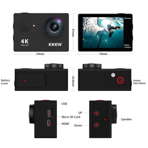  EKEN H9R Action Camera 4K Wifi Waterproof Sports Camera Full HD 4K 25fps 2.7K 30fps 1080P 60fps 720P 120fps Video Camera 12MP Photo and 170 Wide Angle Lens includes 11 Mountings Ki