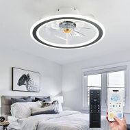 EKIZNSN Black Small Ceiling Fans Indoor with Light Remote Control, 20 Low Profile Enclosed Fan Light Flush Mount for for Bedroom/ Kitchen