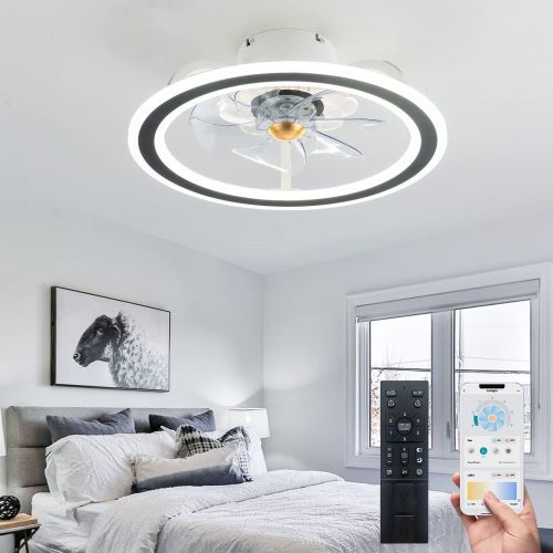  EKIZNSN Black Small Ceiling Fans Indoor with Light Remote Control, 20 Low Profile Enclosed Fan Light Flush Mount for for Bedroom/ Kitchen