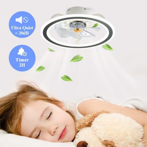  EKIZNSN Black Small Ceiling Fans Indoor with Light Remote Control, 20 Low Profile Enclosed Fan Light Flush Mount for for Bedroom/ Kitchen