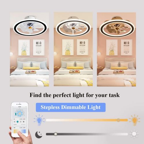  EKIZNSN Black Small Ceiling Fans Indoor with Light Remote Control, 20 Low Profile Enclosed Fan Light Flush Mount for for Bedroom/ Kitchen