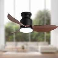 EKIZNSN 46 Modern Small Flush Mount Ceiling Fan with Light and Remote, Low Profile Ceiling Fans with 3 Blades for Living Room/ Bedroom, Matte Black
