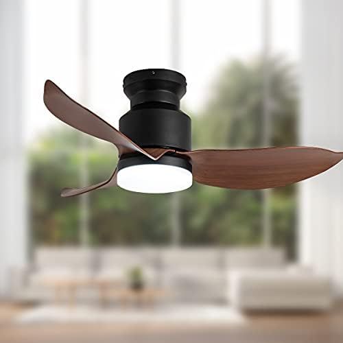  EKIZNSN 46 Modern Small Flush Mount Ceiling Fan with Light and Remote, Low Profile Ceiling Fans with 3 Blades for Living Room/ Bedroom, Matte Black