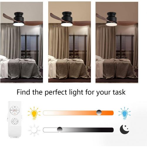  EKIZNSN 46 Modern Small Flush Mount Ceiling Fan with Light and Remote, Low Profile Ceiling Fans with 3 Blades for Living Room/ Bedroom, Matte Black