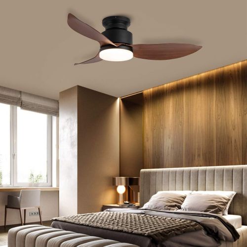  EKIZNSN 46 Modern Small Flush Mount Ceiling Fan with Light and Remote, Low Profile Ceiling Fans with 3 Blades for Living Room/ Bedroom, Matte Black