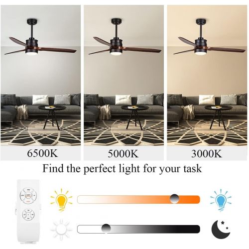  EKIZNSN 52 Inch Outdoor Black Ceiling Fan with Lights and Remote Control for Farmhouse/ Patios, 3 Walnut Wood Blades, 3 Downrod Included