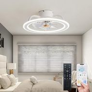 EKIZNSN 2022 Upgraded White Modern Indoor Flush Mount Ceiling Fan with Lights Remote Control, Remote & APP Control Low Profile Bladeless Ceiling Fans for Bedroom/ Living Room/ Small Space