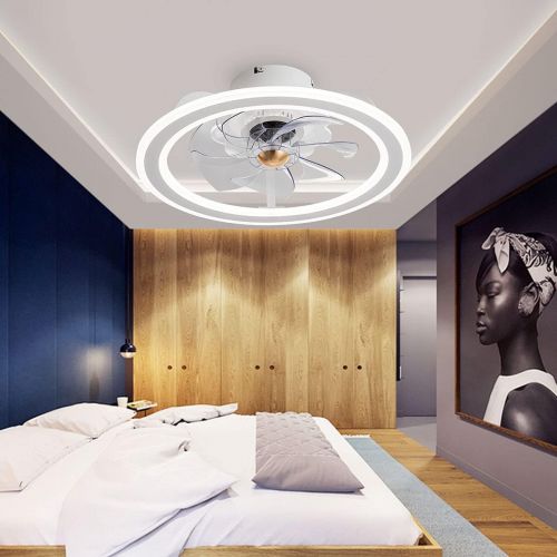  EKIZNSN 2022 Upgraded White Modern Indoor Flush Mount Ceiling Fan with Lights Remote Control, Remote & APP Control Low Profile Bladeless Ceiling Fans for Bedroom/ Living Room/ Small Space