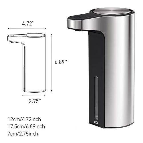  EKO Aroma Touchless Automatic Soap Dispenser for Kitchen and Bathroom, Liquid Hand Soap Dispenser, Water-Resistant and Rechargeable, 9 fl oz (Stainless)