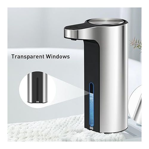  EKO Aroma Touchless Automatic Soap Dispenser for Kitchen and Bathroom, Liquid Hand Soap Dispenser, Water-Resistant and Rechargeable, 9 fl oz (Stainless)