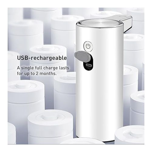  EKO Aroma Touchless Automatic Soap Dispenser for Bathroom and Kitchen, Liquid Hand Soap Dispenser, Water-Resistant and Rechargeable, 9 fl oz (White)