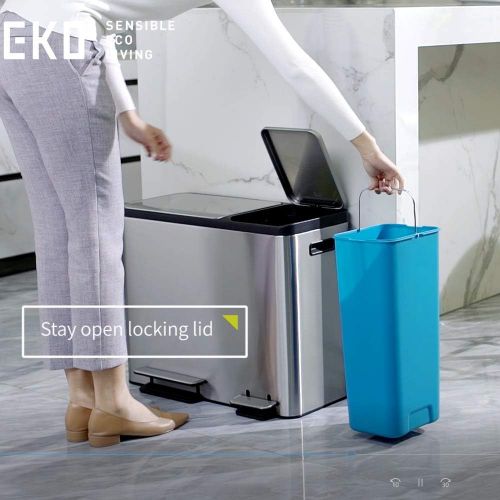  EKO Dual Compartment Stainless Steel Recycle Step Trash Can, (30L+15L)